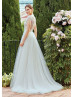 Cap Sleeve Ivory Lace Tulle Illusion Bodice Wedding Dress